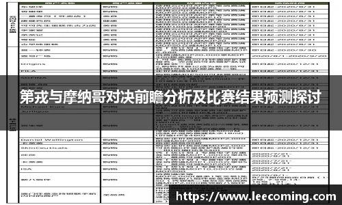 第戎与摩纳哥对决前瞻分析及比赛结果预测探讨
